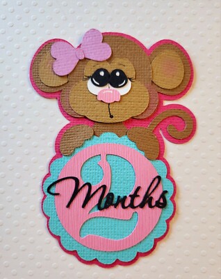 Baby Girl Monkey 2 Months Tag. Scrapbook, Card making Paper Piecing