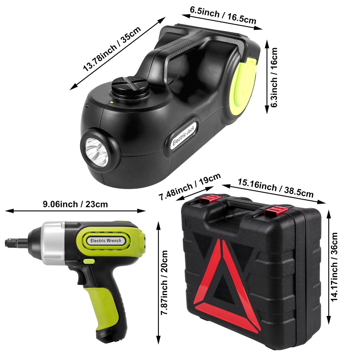 Cric Électrique Voiture 12V 5 Tonnes 4-en-1 – Hydraulique + Gonfleur + Clé Dynamométrique + LED, Levage 15.5-44.5 Cm, Pour SUV Berline & Urgence Route