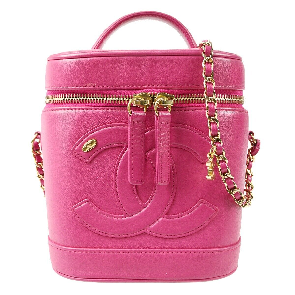 Chanel Vanity 2way Handbag Purse Pink Lambskin 67… - image 1