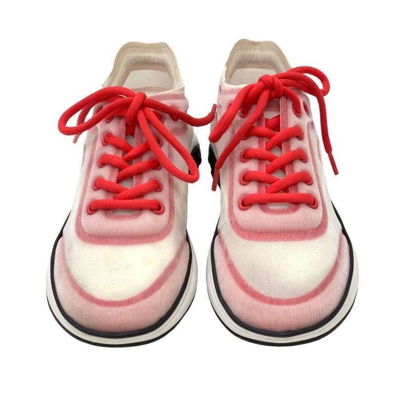 シャネル ココマーク ファブリック スニーカー CHANEL Authentic Sneakers Shoes Fabric Red White Mesh Coco