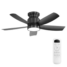 Gold Flush Mount Ceiling Fan with Lights & Remote Bedroom Modern Low Profile Fan