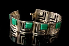 VINTAGE TILO MEXICAN TS - 45 MALACHITE 925 STERLING BRACELET  LT
