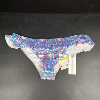Oneill Surf White Multicolor Ruffle Side Cheeky Scrunch Back Bottom Size M Mavin