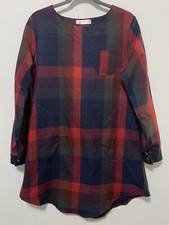 Cupshe Women Medium Plaid Flannel Shirt Dress Red Blue Midi Long Sleeve Preppy