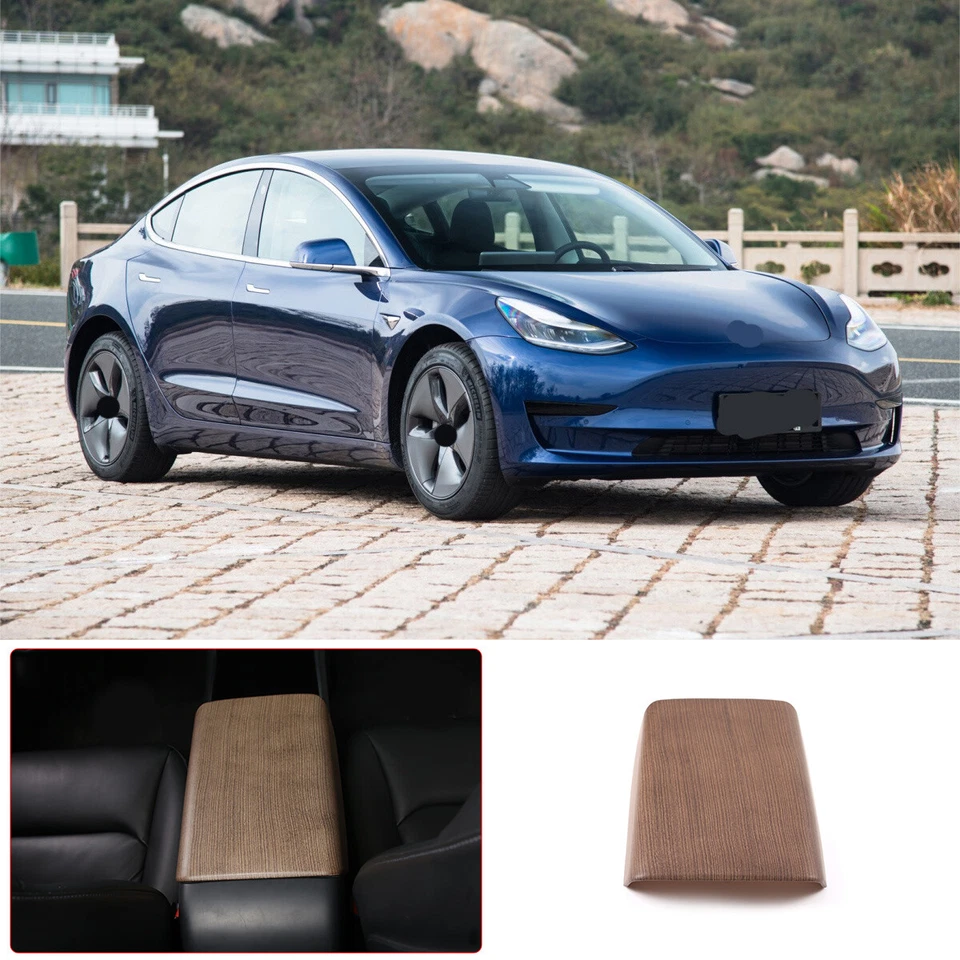 Para Tesla Modelo 3 2017-2021 Madera Grian Consola Central Apoyabrazos Caja Panel Cubierta 1X Foto 3 de 4