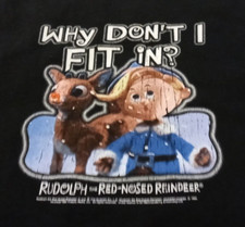 Vintage Rudolph The Red Nosed Reindeer T Shirt Mens Large Black Christmas Hybrid