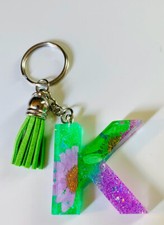 Sparkling Green/Purple Letter Keychain