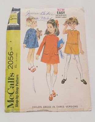 Dress Three Versions Girls Size 5 McCall Sewing Pattern 2056 Vintage 1969 Precut