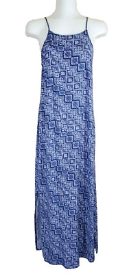 Faded Glory Dress Small 4 6 Blue White Halter Maxi Shift Slip Vintage 90s Tribal