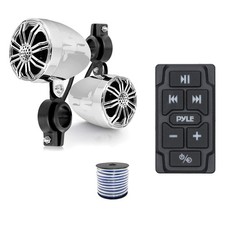 Pyle Marine Bluetooth Controller, 2x 2.25" Off-Road Speakers Chrome w/Wire