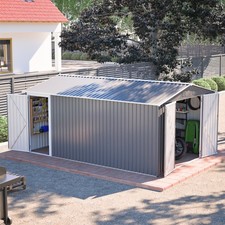 10x14 FT Outdoor Metal Storage Tool Shed with 3 Lockable Doors Side Door