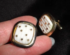 Vintage Men's White & Gold Dot Square Cufflinks