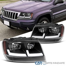 Black Fits 1999-2004 Jeep Grand Cherokee Led Tube Headlights Headlamps Pair Black Fits 1999-2004 Jeep Grand Cherokee Led Tube Headlights Headlamps Pair