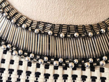 Zara Womens- Small Black & White Mini Shift Dress Fantasy Beaded Collar Silver