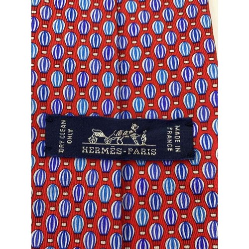 HERMES Neck tie Red Orange Silk Logo japan seller N0203 11 Made in France - Picture 3 of 5