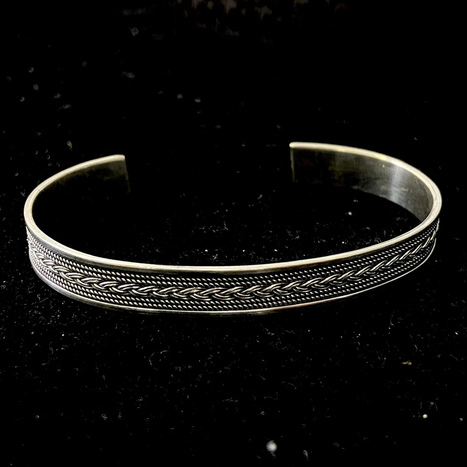 Brazalete de plata, brazalete bordado para hombre, brazalete de plata Foto 4 de 4