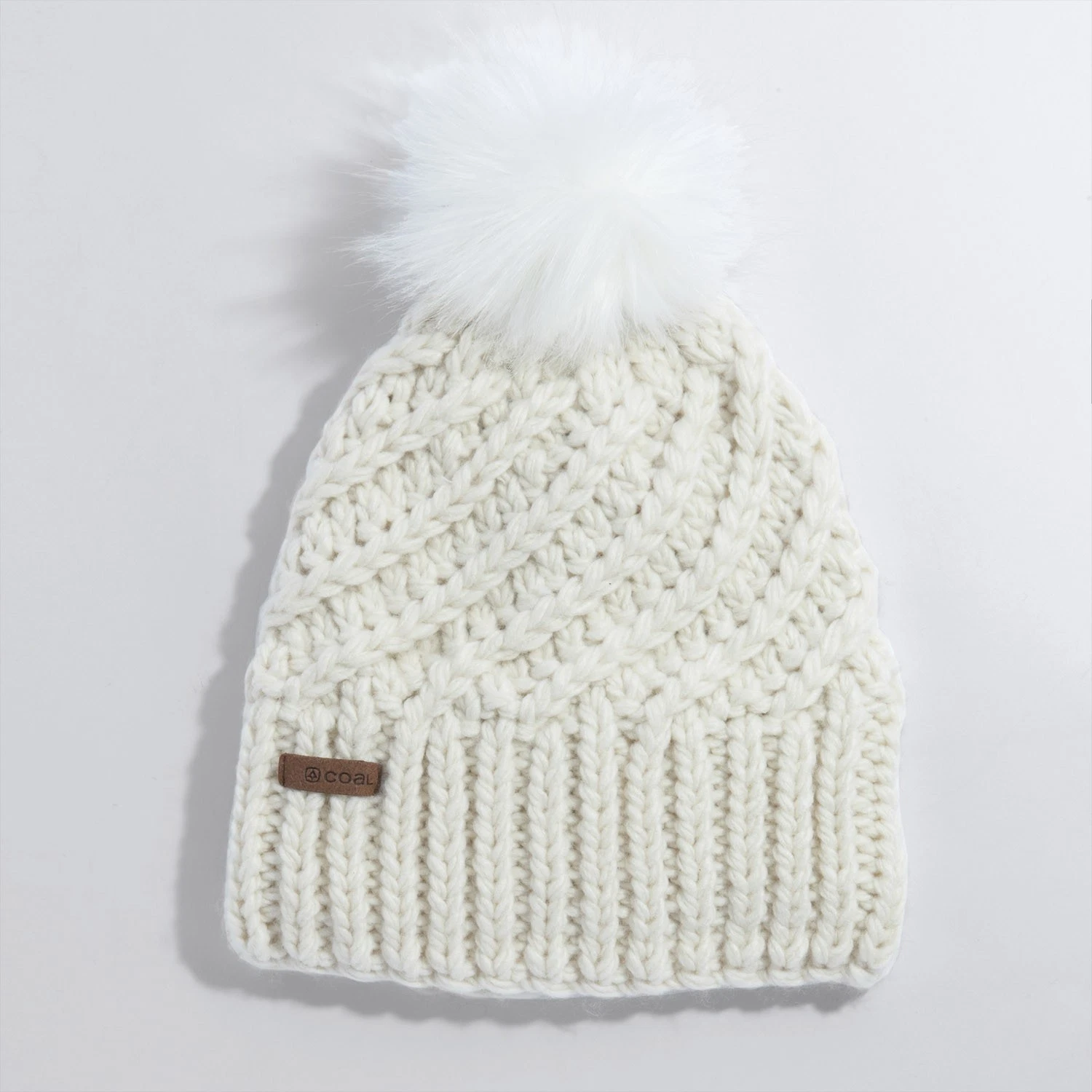 Coal The Maizy Tall Length Acrylic Ridge Knit Beanie Unisex OSFM Off White New