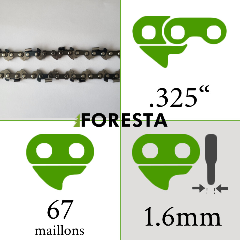 Chaîne tronçonneuse 40cm pas 0.325 jauge 0.063 avec 67 maillons