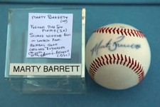 MARTY BARRETT BOSTON RED SOX VINTAGE AUTOGRAPHED BASEBALL WITH SHOWCASE