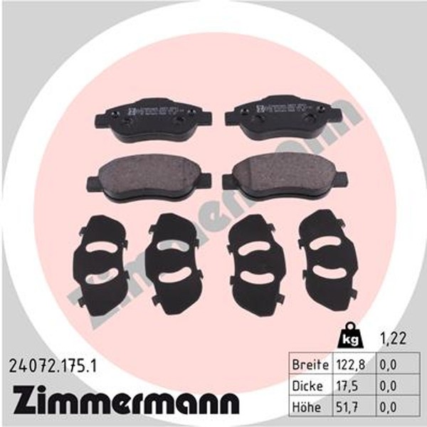 Bremsbelagsatz Scheibenbremse Zimmermann 24072.175.1 24072 FüR Panda Fiat 4X4-image
