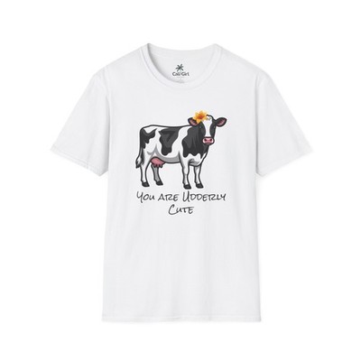 Cute Cow Graphic T-Shirt You Are Udderly Cute Farm Animal Tee Free Shipping