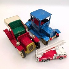 Vtg Japanese Tin Car Bundle Model T Roadster  Pierce Velocity Fire Truck Set
