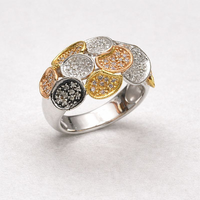 14K Diamant Cluster Ring Mehrfarbig Weiß Gelb Rotgold Größe 7 R6