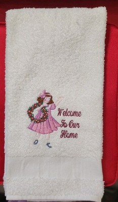 Embroidered Bath Hand Towel, Girl Welcome To Our Home New 