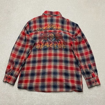 Harley-Davidson Flannel Shirt Men's Medium Red Plaid Cotton Buckshot N Gasoline