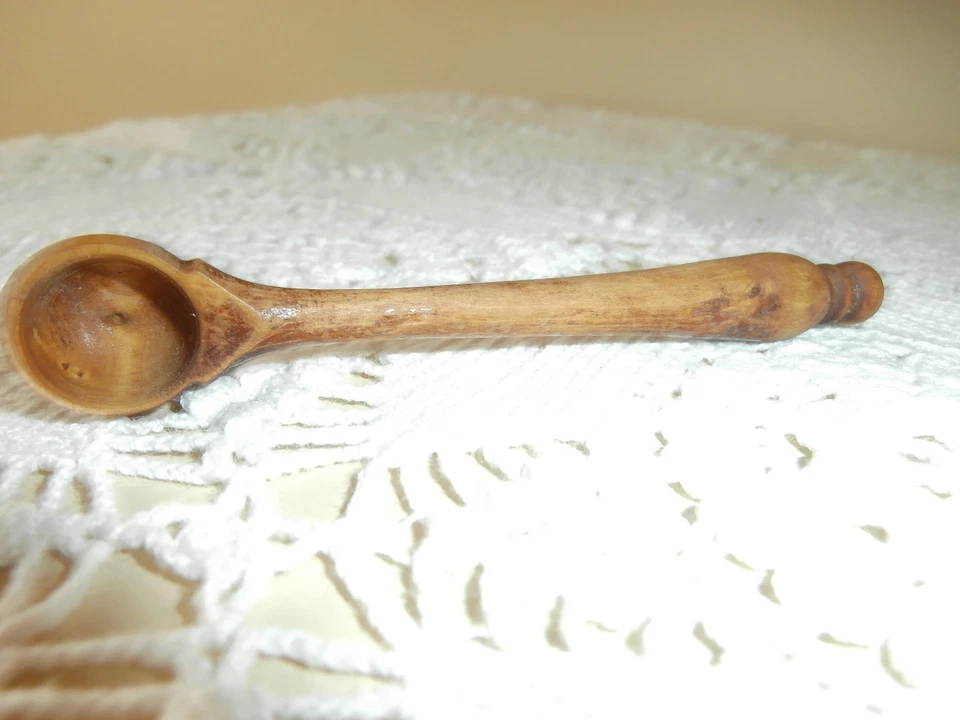 Mostaza de madera torneada primitiva antigua ~ sal ~ cuchara de especias ~ hecha en Francia Foto 2 de 4