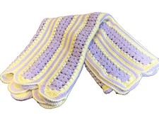 Handmade Crocheted mile A Minute pattern  Baby Blanket Purple /Yellow 40  x42  