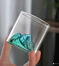 Mens Whiskey Glass With Blue Coloured Mountian Casting