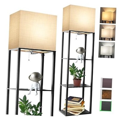  Plus Floor Lamp with Shelves, Shelf Lamp with 15W LED Bulb, 3 Plus- Black