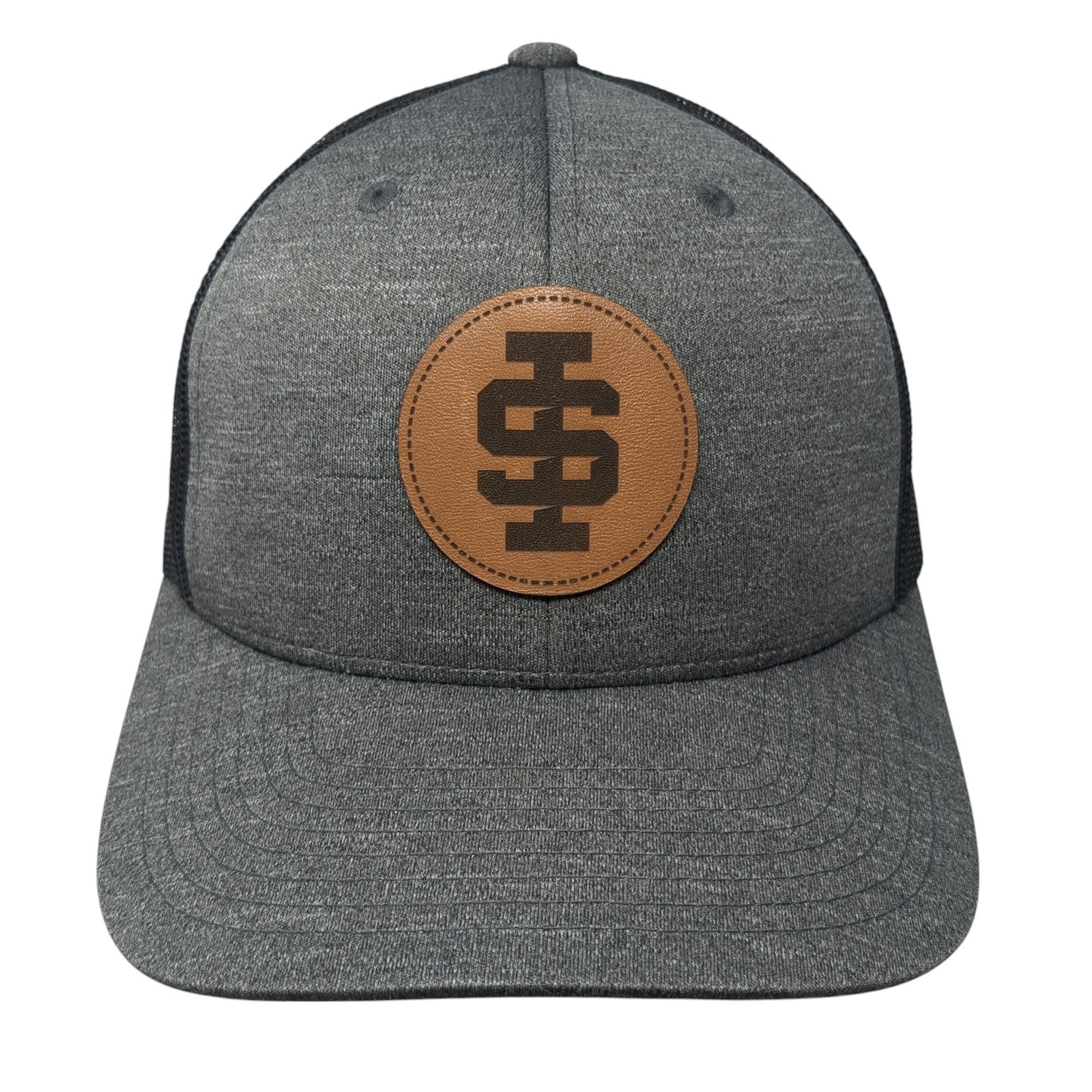 Monogram Leather Patch Snapback Trucker Hat Gray … - image 1