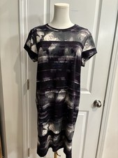 Simply Vera Vera Wang Women's Black Purple Floral Shift Dress Pleated Back XL