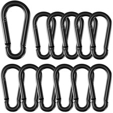 12 Pack2.36 Spring Snap Hook Carabiners, Galvanized Steel M6-2.36", Black