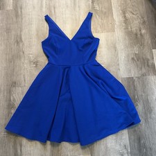Lulu's Women's Royal Blue Fit and Flare V-Neck Sleeveless Flowy Dress Size Small