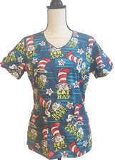 Dr. Seuss Cherokee Scrub Top Cat in the Hat Style TF614 V-Neck Women's Size S