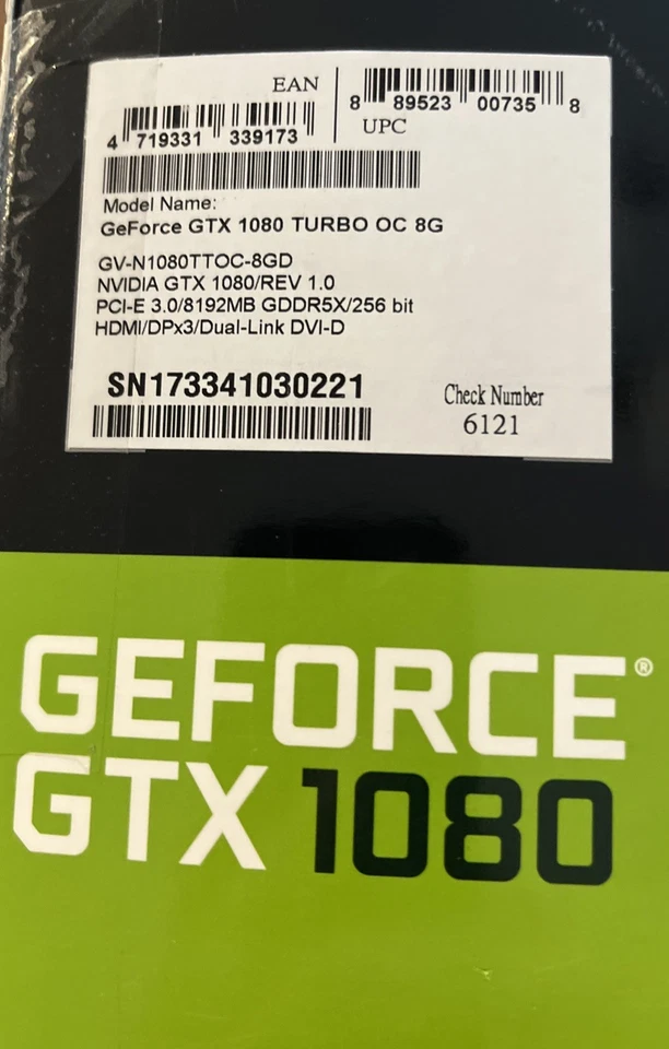 GIGABYTE NVIDIA GeForce GTX 1080 8GB GDDR5X Graphics Card HDMI/DPx3/Dual-link - Image 3 of 3