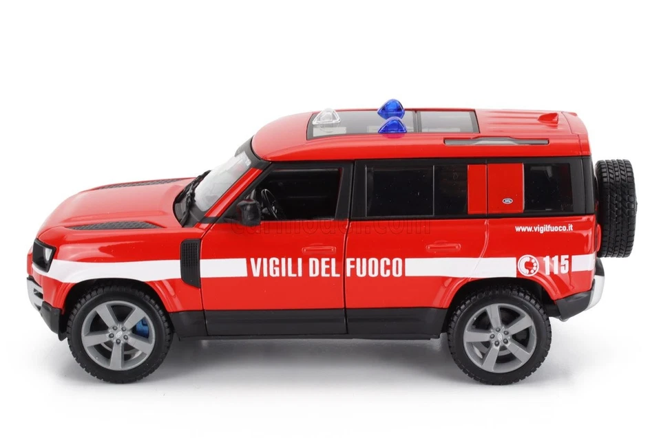 MODELLINO AUTO STATICO BURAGO LAND ROVER NEW DEFENDER 110 VIGILI FUOCO 2022 1:24 - Immagine 3 di 4
