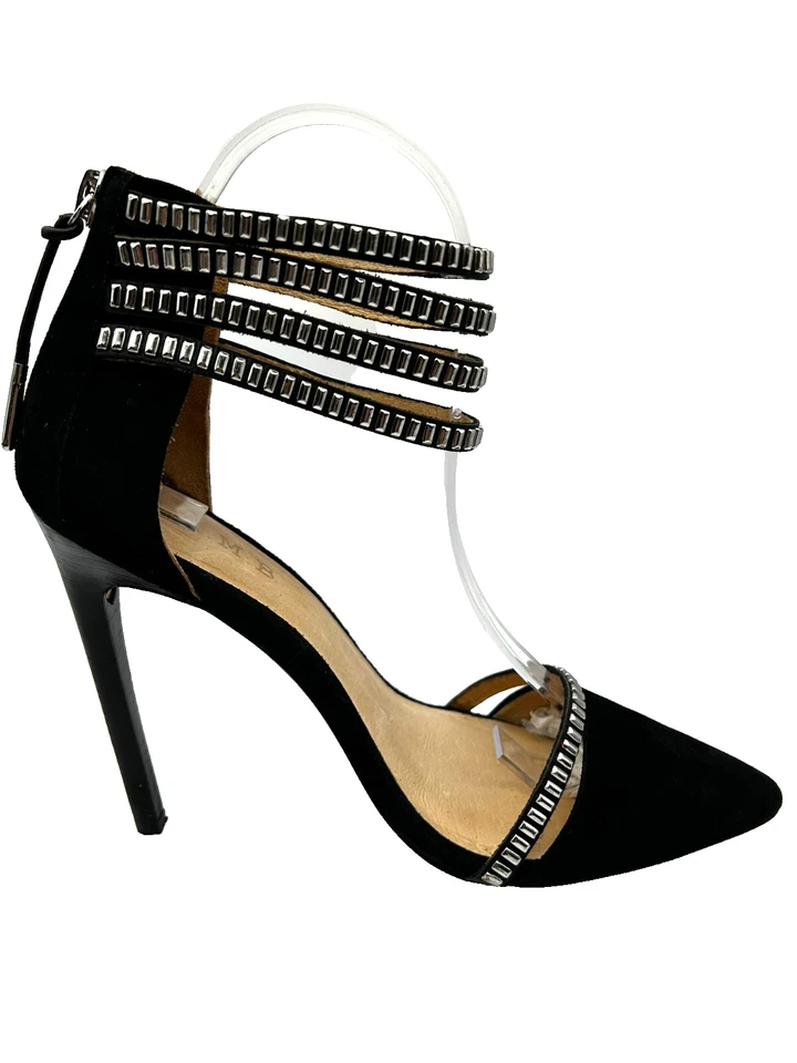 L.A.M.B. Женские Stiletto черная замша с ремешками лодыжки с заклепками высокий каблук туфли 8 М - Изображение 3 из 4