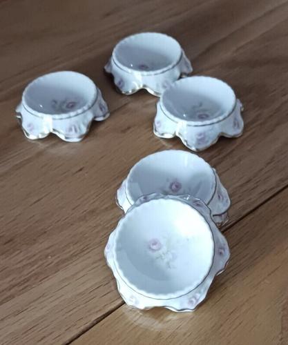 6 Vintage Porcelain Open Salts with Pink Flowers & Gold Trim - Picture 3 of 7
