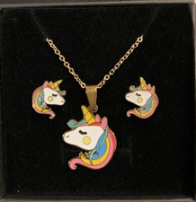 Girl  s Unicorn Earring  Necklace Jewelry Set