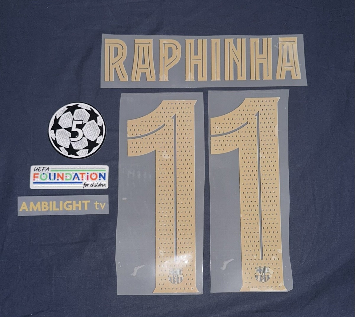 Raphinha #11 Barcelona 24/25 Home Name & Number Set- UCL Raphinha #11 Barcelona 24/25 Home Name & Number Set- UCL