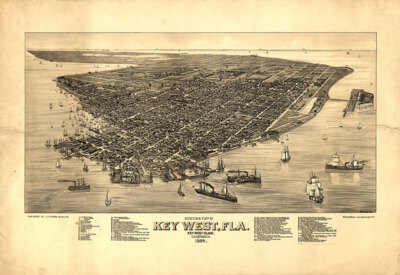Panoramic Map of Key West Florida 16x24
