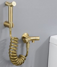 Brushed Gold Handheld Bidet Sprayer Set Toilet Sprayer Double Handle Angle Valve