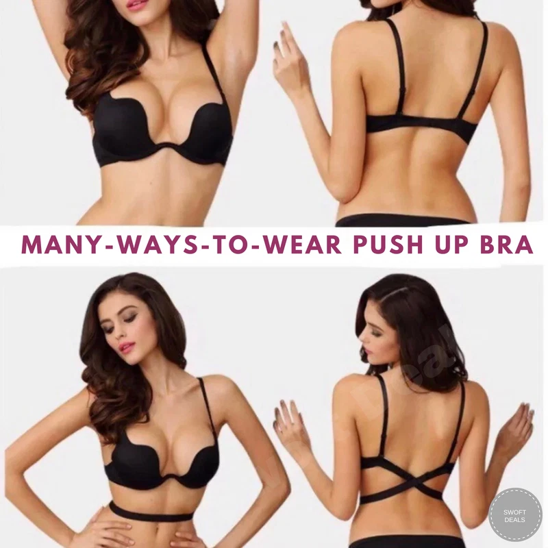 Multi Push Up Bra, 3 Ways Convertible Straps Deep U Plunge Padded