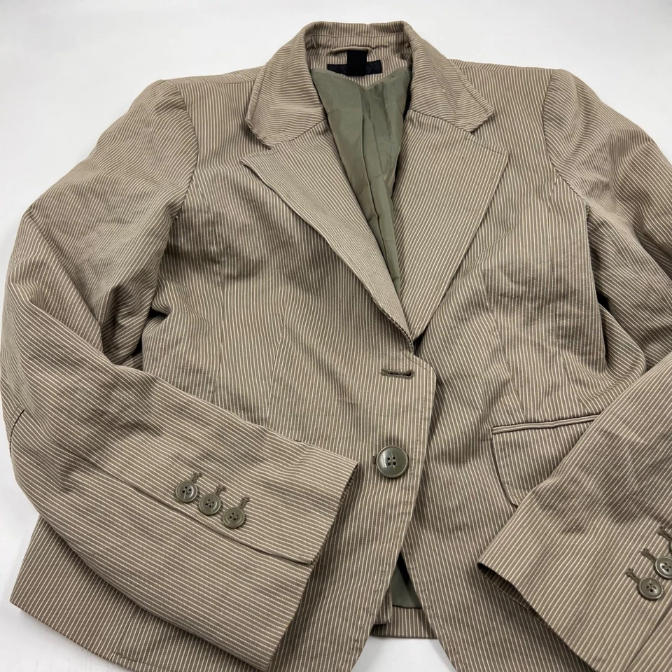Chaqueta Blazer H&M Mujer Talla 12 EE. UU. Beige Tostado Rayas Look Clásico A Medida Foto 2 de 4