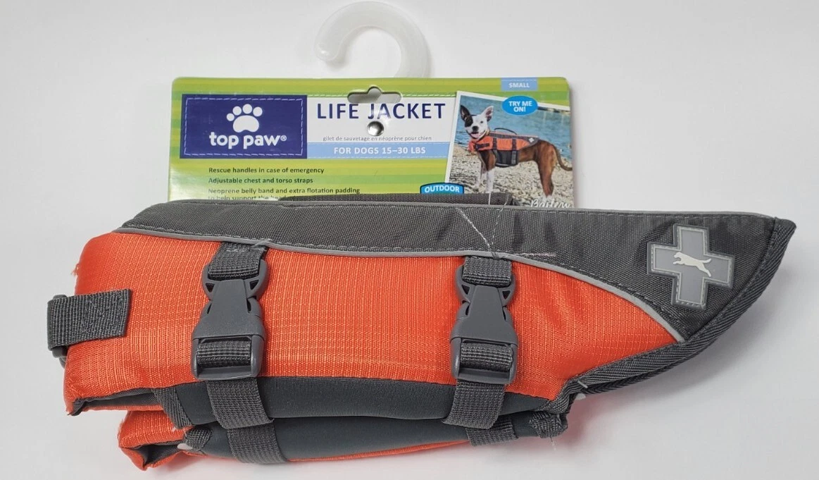 Top Paw Dog Life Jacket Orange Flotation Device For Water Safety