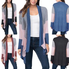 Women Patchwork Color Long Sleeve Knitted Kimono Cardigans Lady Cardigan Outwear
